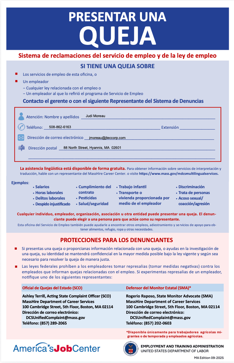 Image of the File A Complaint Poster in Spanish